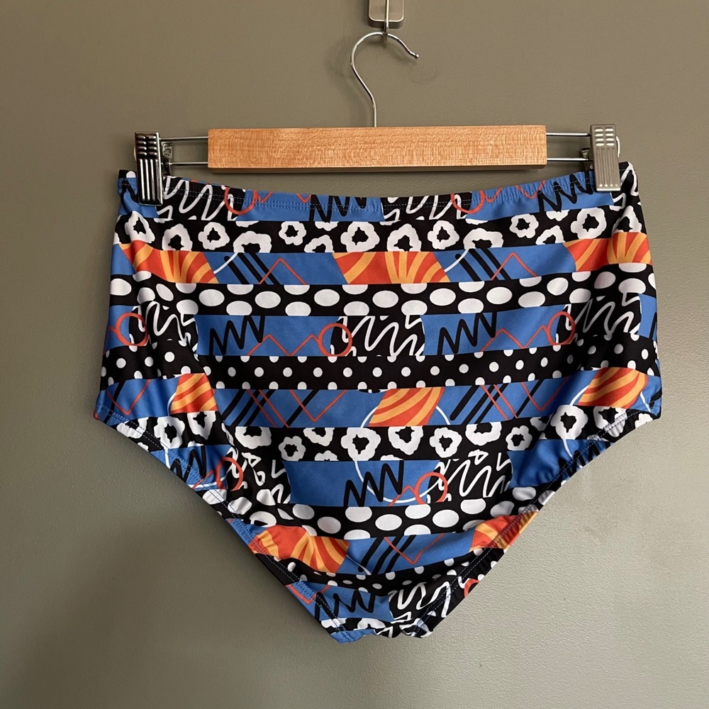 Anthropologie Lysa Seamed Bikini Bottoms Blue Orange Size Medium High Waist Chic - Picture 9 of 16